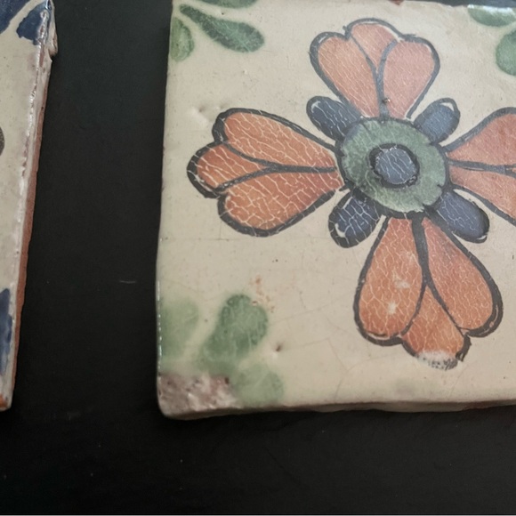 Mexican Hand Painted Terra-Cotta Talavera Vintage Tiles Set of 4 - Picture 9 of 15